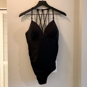 Athleta Women’s Black Strappy One Piece Bathing Suit. Size L